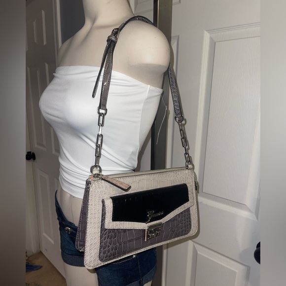 Guess Gray and Black Modern Shoulder Bag purse EUC - Picture 1 of 9